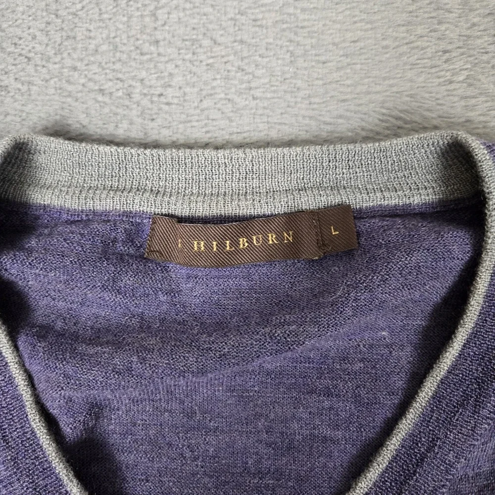 J Hilburn Sweater Mens Large Purple Pullover V-Neck‎ Wool Cashmere Golf